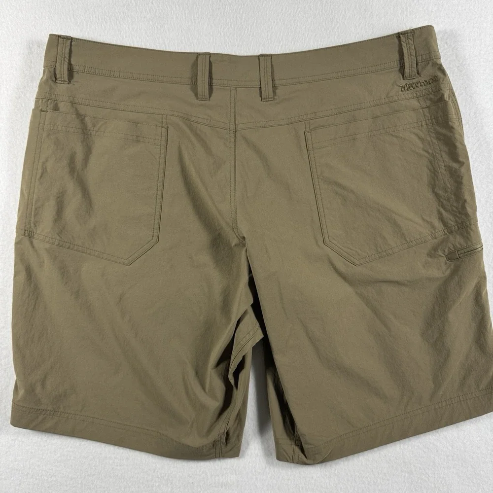 Marmot Performance Shorts Men 40 Outdoor Hiking Trail Zip Cargo Pocket Tan Khaki